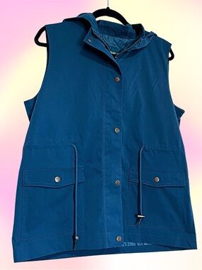 Women's Sleeveless Hooded Utility Vest - Blue